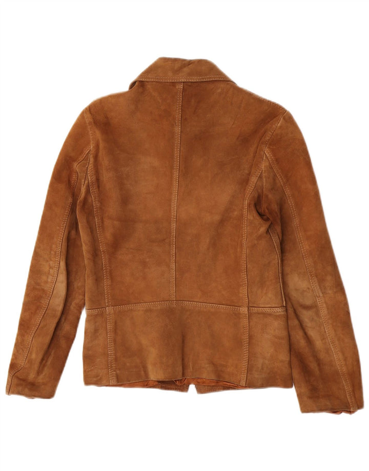 Giacca vintage in pelle scamosciata da donna UK 10 piccola marrone