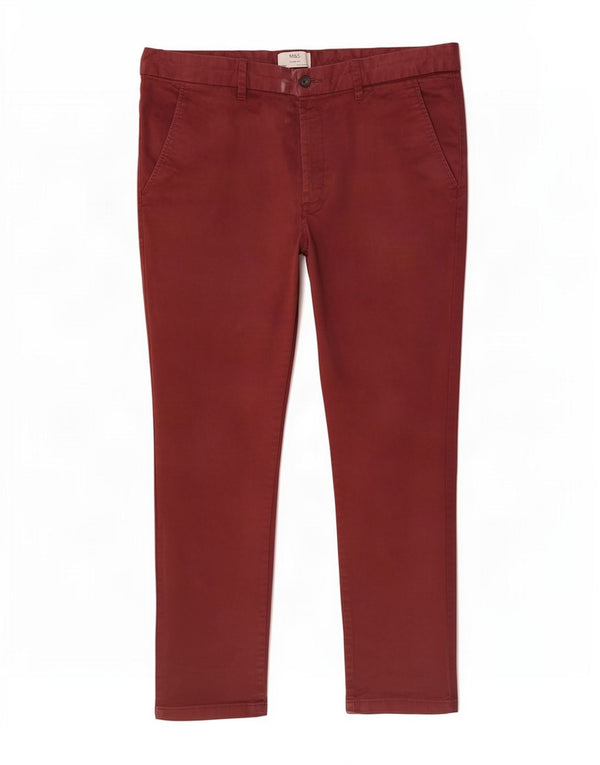 Pantaloni chino slim fit da uomo Marks & Spencer W40 L31 cotone bordeaux