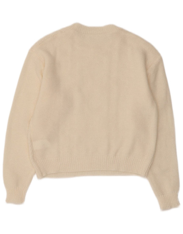 Vintage Womens Crop Boat Neck Jumper Sweater UK 12 Medium White Acrylic