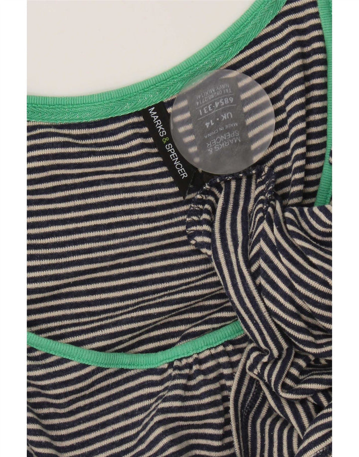 Marks & Spencer Top da donna manica 3/4 UK 14 medio blu navy gessato