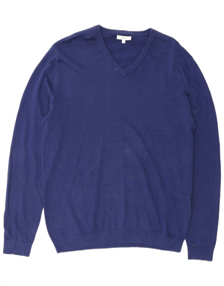 Maglione REISS da uomo con scollo a V, grande cotone blu