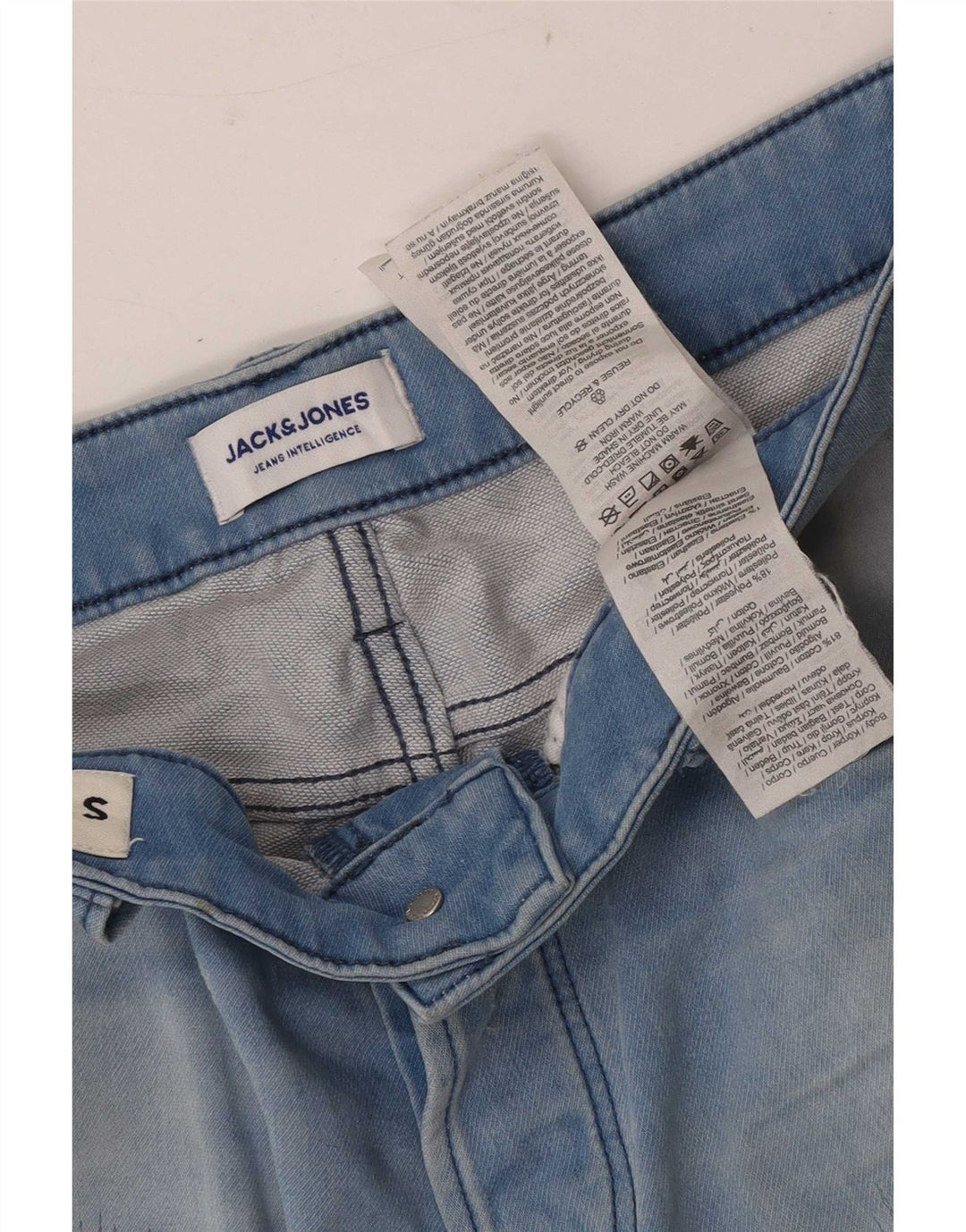 Pantaloncini di jeans invecchiati da uomo Jack & Jones piccoli W29 cotone blu
