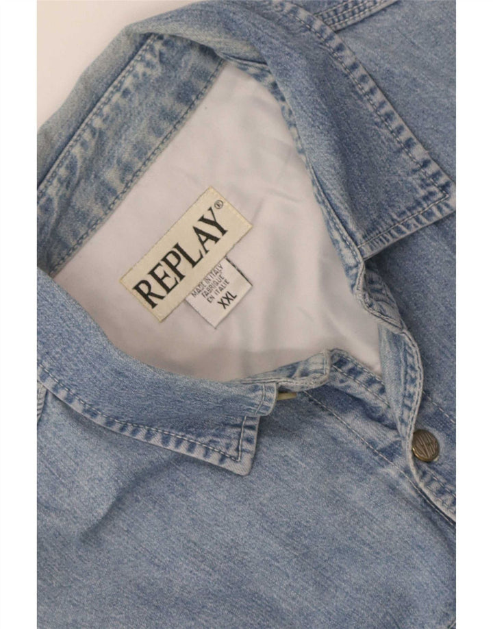 Camicia in denim vestibilità regolare da uomo Replay 2XL cotone blu