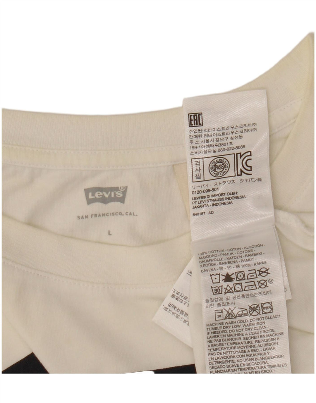 LEVI'S Canottiera grafica da donna corta UK 16 Large in cotone bianco sporco