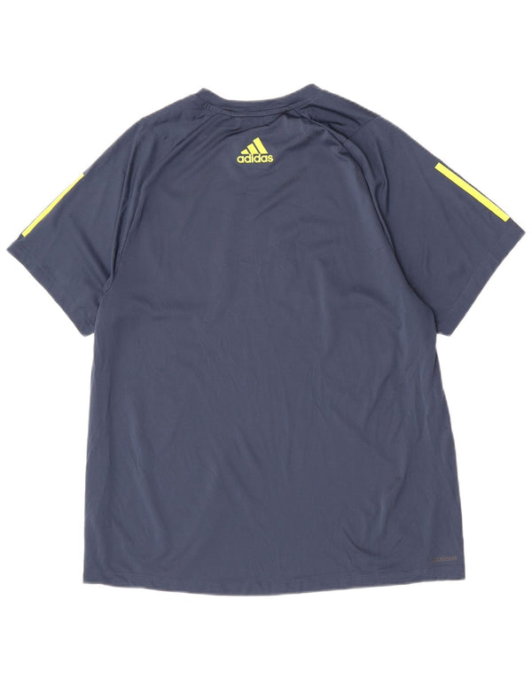 Adidas - T-shirt grafica regolare da uomo, top grande, color block blu navy