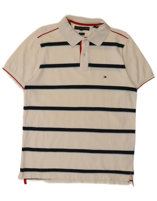 Polo slim fit da uomo Tommy Hilfiger grande cotone a righe bianche
