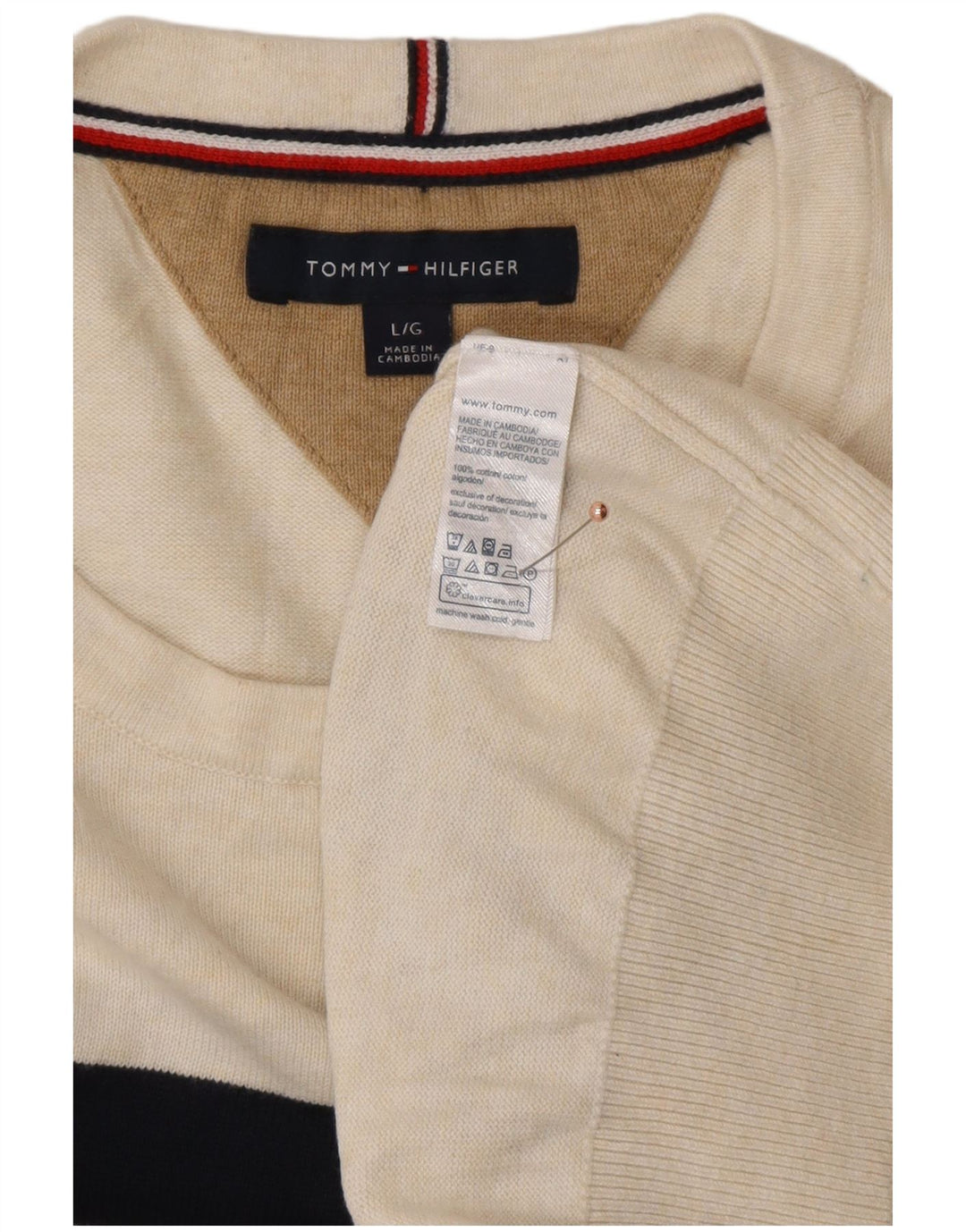 TOMMY HILFIGER Maglione da uomo girocollo a righe grandi bianco sporco