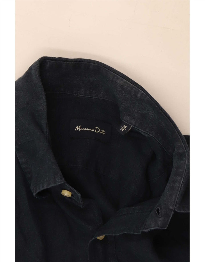 Camicia Uomo Massimo Dutti Lino Medio Blu Navy