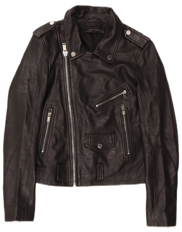 Giacca da motociclista in pelle da donna Zara UK 12 media nera
