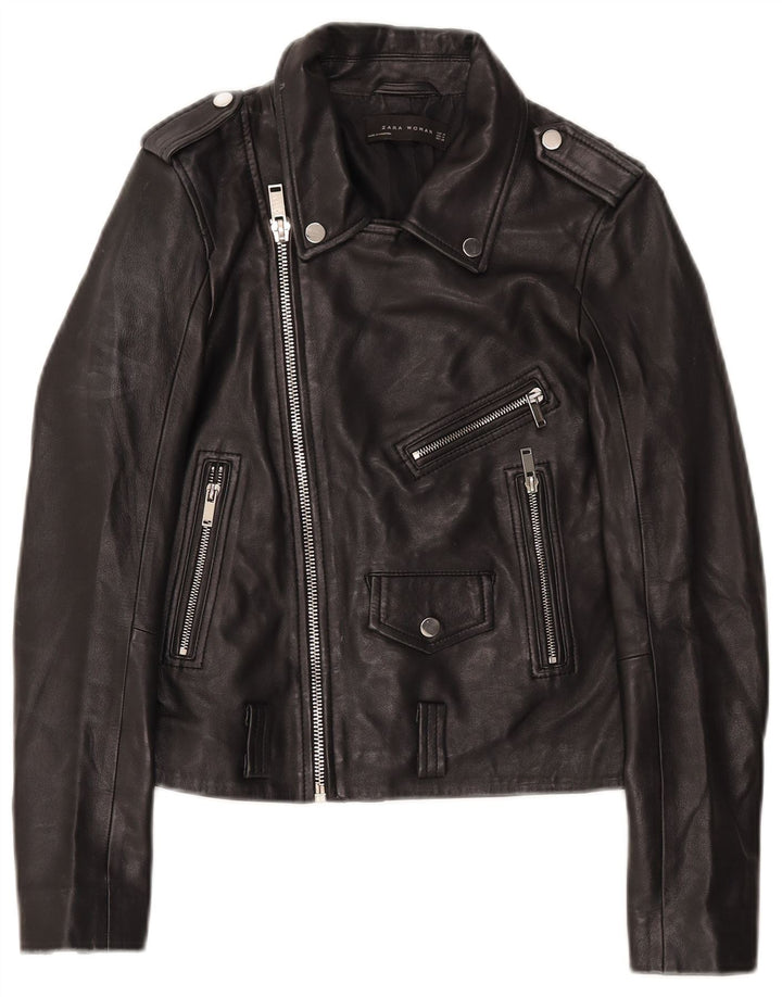 Giacca da motociclista in pelle da donna Zara UK 12 media nera