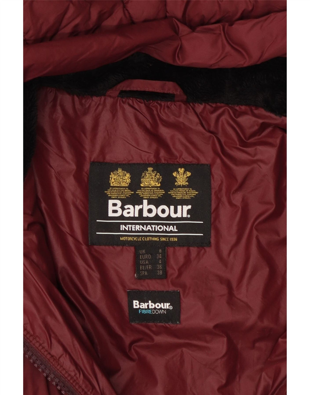 Cappotto imbottito con cappuccio da donna Barbour UK 8 piccolo bordeaux