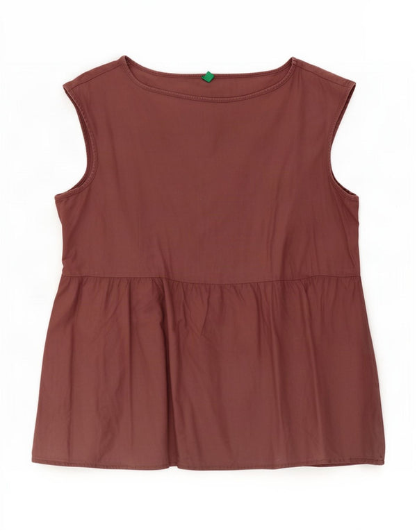 Benetton Womens Sleeveless Blouse Top UK 14 Medium Pink Cotton