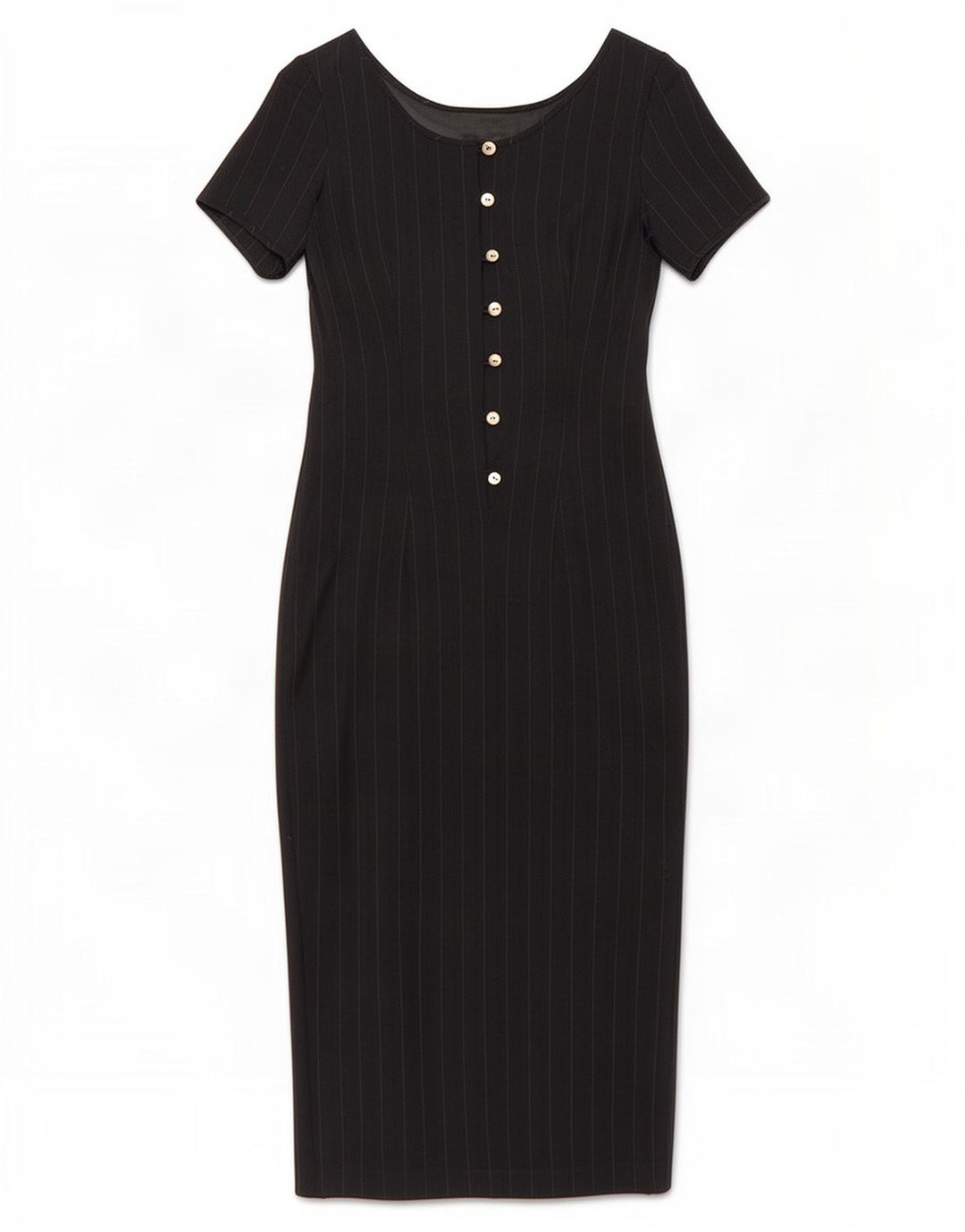 Abito lungo da donna vintage IT 42 medio in lana gessata blu navy