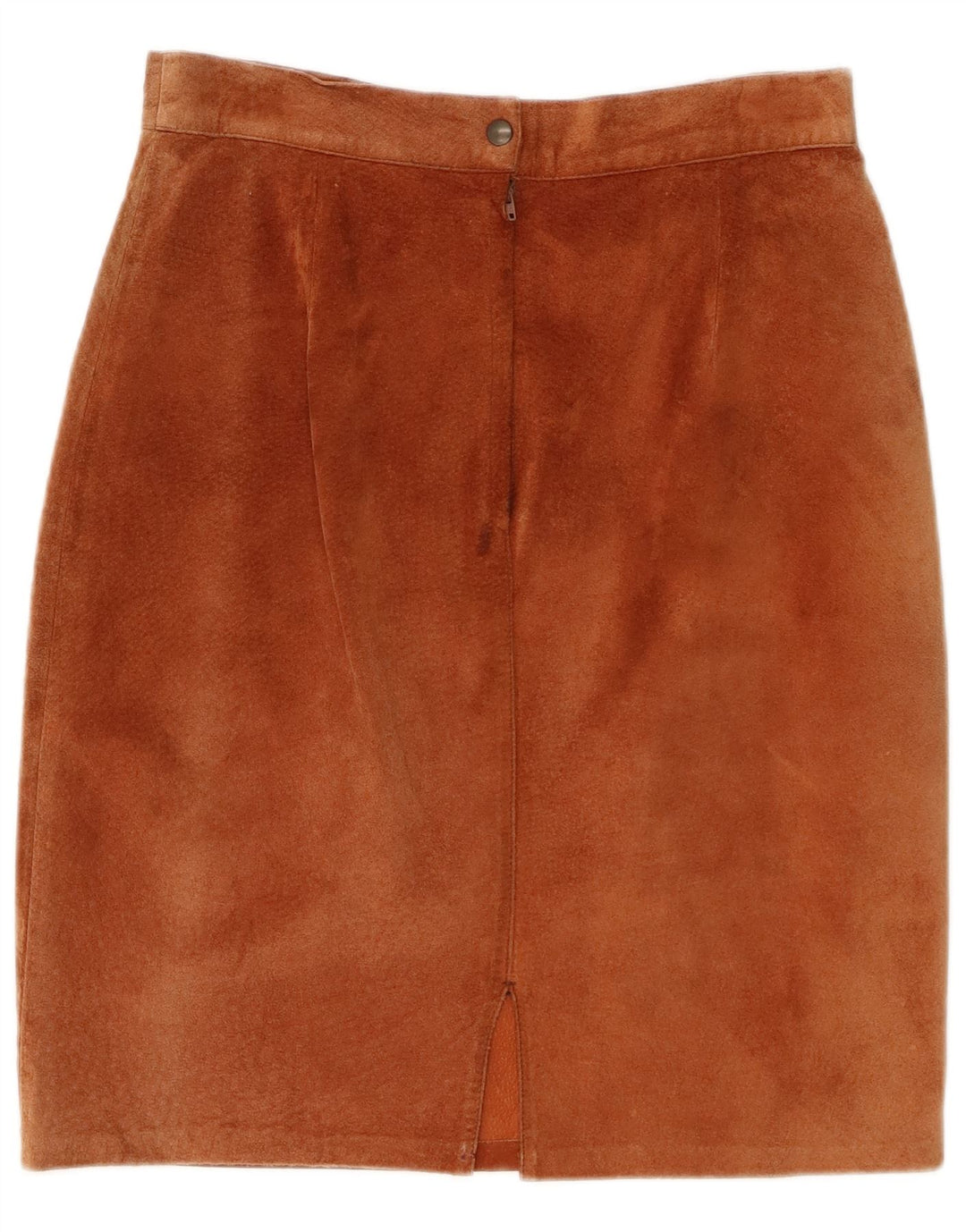 Gonna a tubino in pelle scamosciata vintage da donna W28 in pelle marrone medio