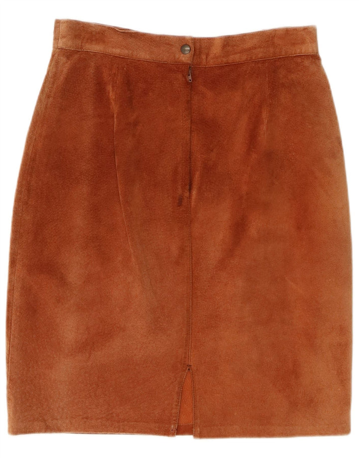 Gonna a tubino in pelle scamosciata vintage da donna W28 in pelle marrone medio