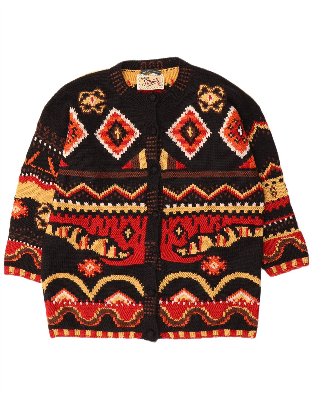 Maglione cardigan da donna S.MORITZ UK 16 Grande motivo geometrico multicolore