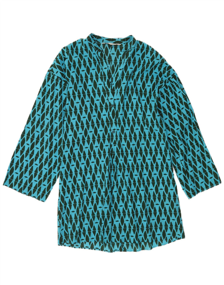 Abito a trapezio a maniche lunghe da donna Zara UK 14 Cotone geometrico blu medio