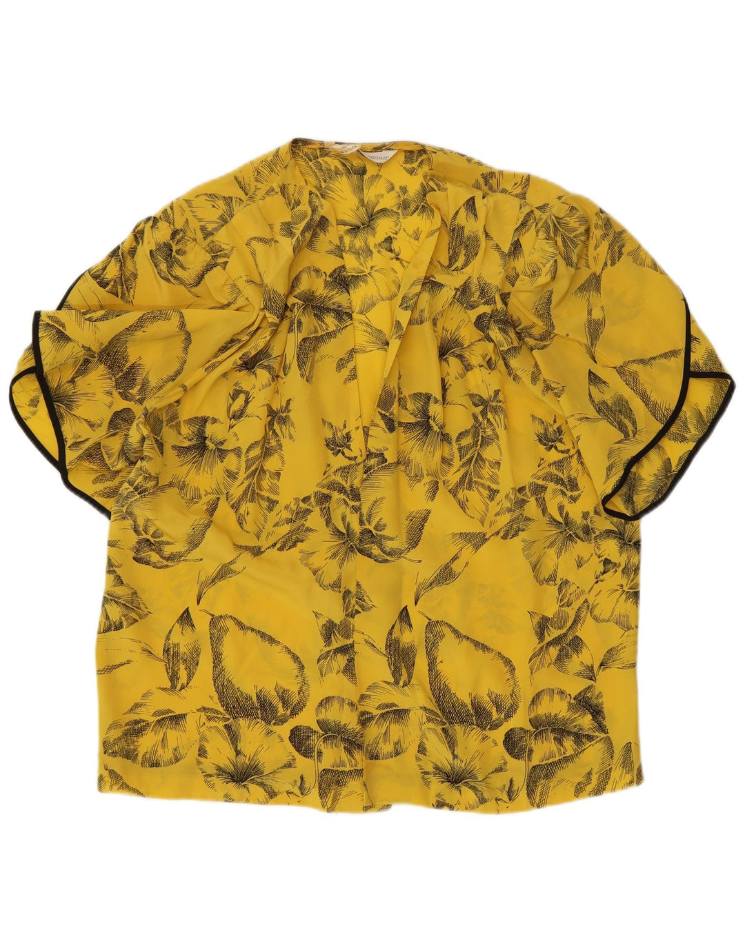 Camicetta camicia a maniche corte da donna vintage IT 42 Seta floreale giallo medio