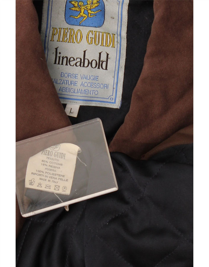 PIERO GUIDI Giacca da uomo in cotone cerato UK 40 Grande cotone marrone