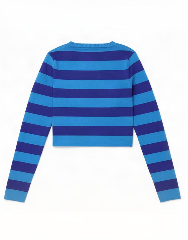 Top corto da donna Zara a maniche lunghe UK 10 piccolo in viscosa a righe blu