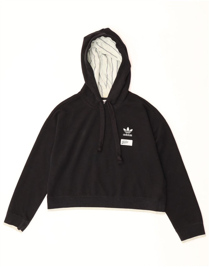 Maglione con cappuccio oversize corto da donna Adidas UK 10 piccolo poliestere nero