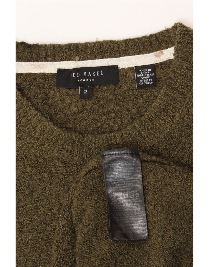 Maglione maglione girocollo con grafica da uomo Ted Baker taglia 2 piccolo in lana kaki