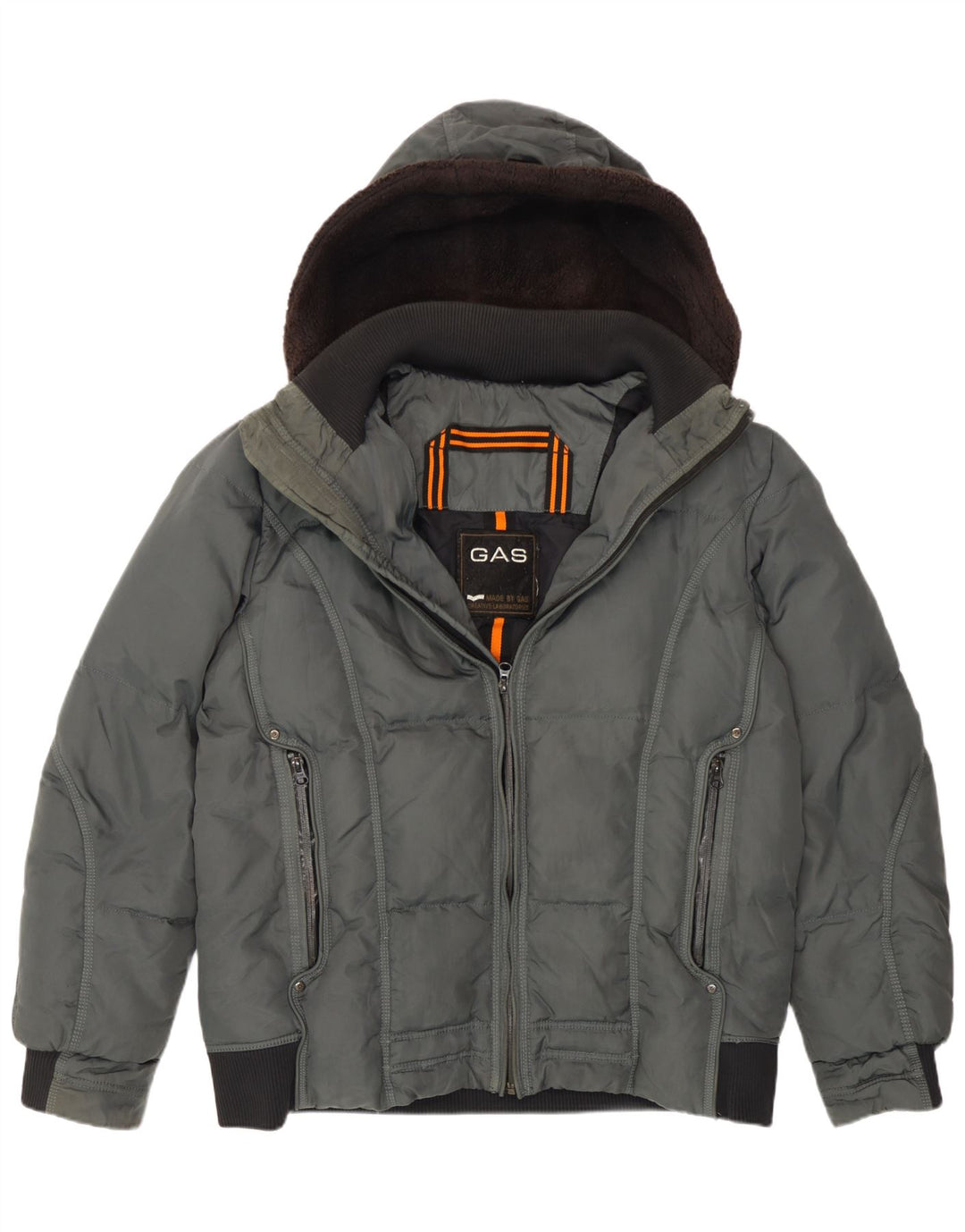 Giacca imbottita bomber con cappuccio da uomo Gas UK 40 Large Grigia in poliammide