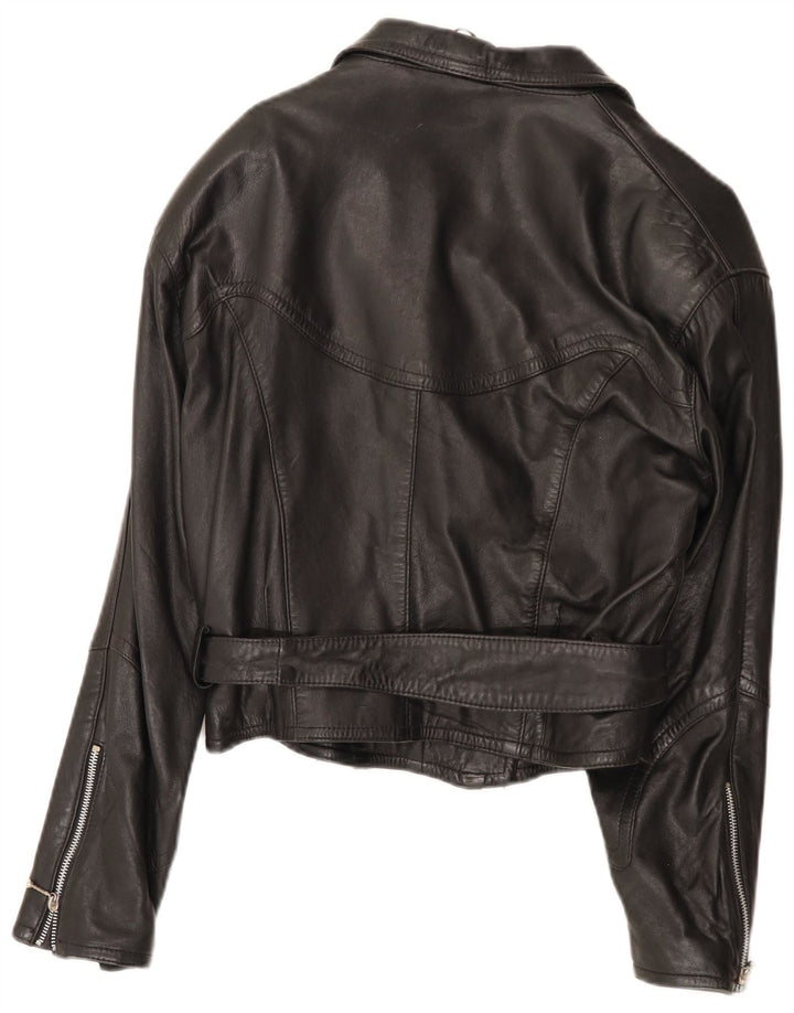 Giacca da motociclista in pelle da donna vintage UK 14 grande in pelle nera