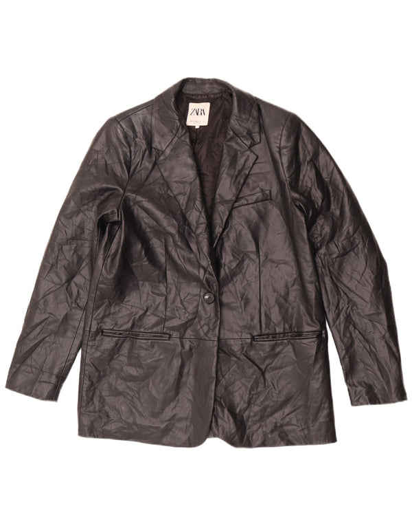 Giacca blazer da donna in ecopelle a 1 bottone Zara UK 14 media nera