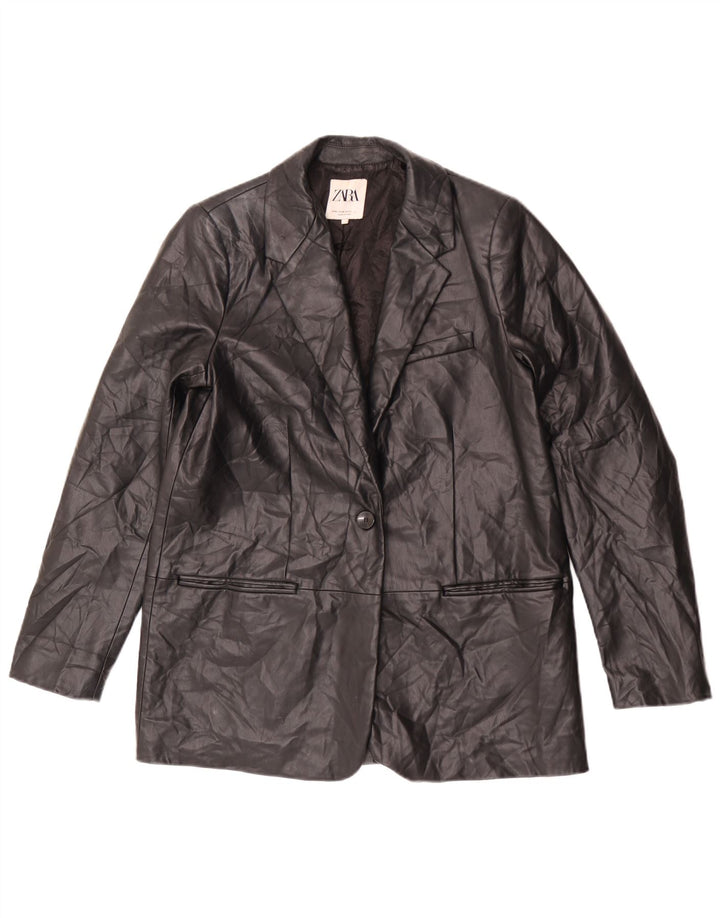 Giacca blazer da donna in ecopelle a 1 bottone Zara UK 14 media nera