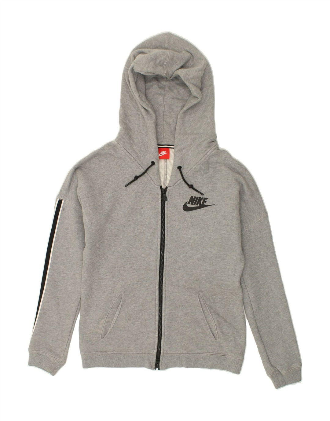 NIKE Womens Graphic Zip Hoodie Sweater UK 14 Medium Grey Cotton Vintage Nike and Second-Hand Nike from Messina Hembry 