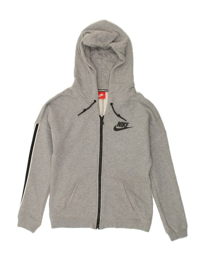 NIKE Womens Graphic Zip Hoodie Sweater UK 14 Medium Grey Cotton Vintage Nike and Second-Hand Nike from Messina Hembry 
