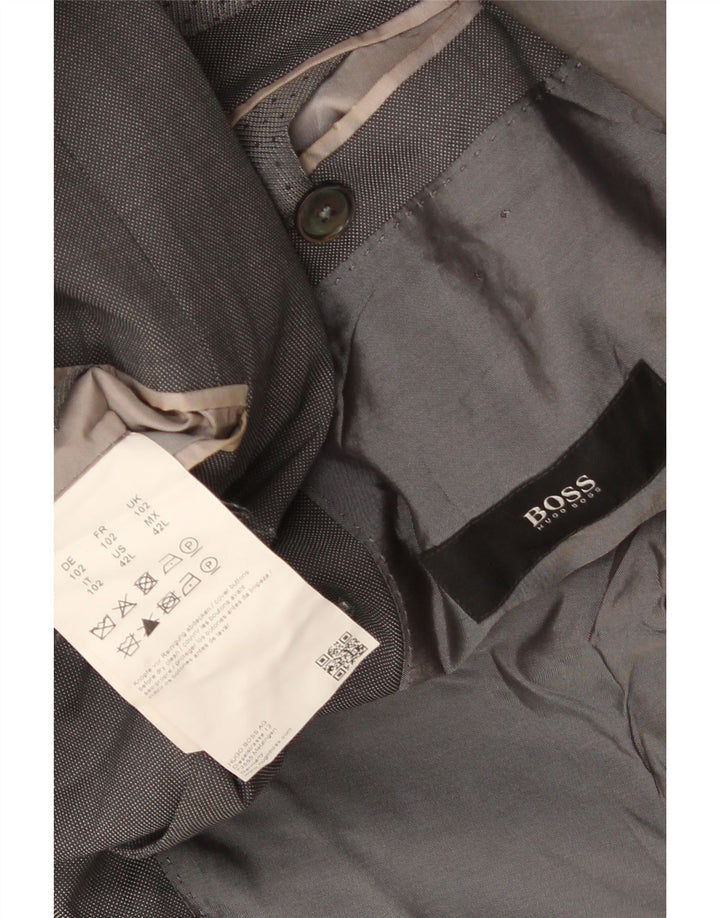Giacca blazer da uomo a 2 bottoni lunga Hugo Boss UK 42 XL lana grigia