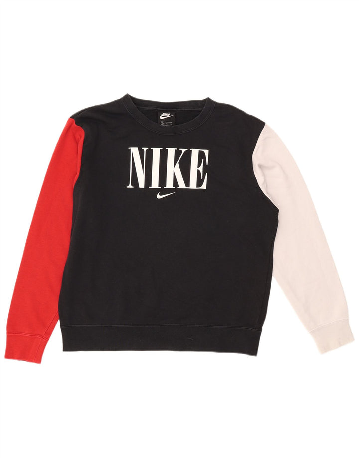 NIKE Felpa oversize da donna Maglione UK 10 Small Black Colourblock