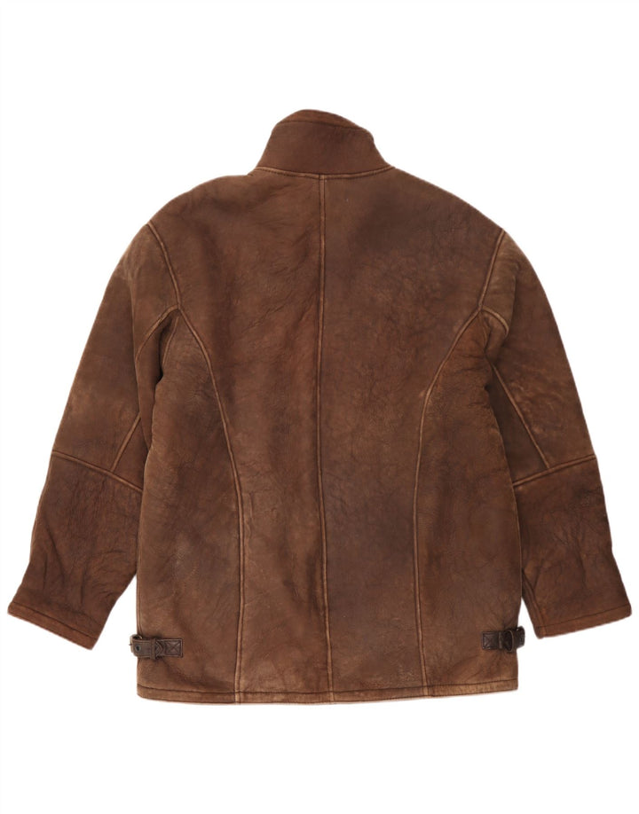 Giacca in shearling vintage da uomo vestibilità ampia UK 36 piccola marrone