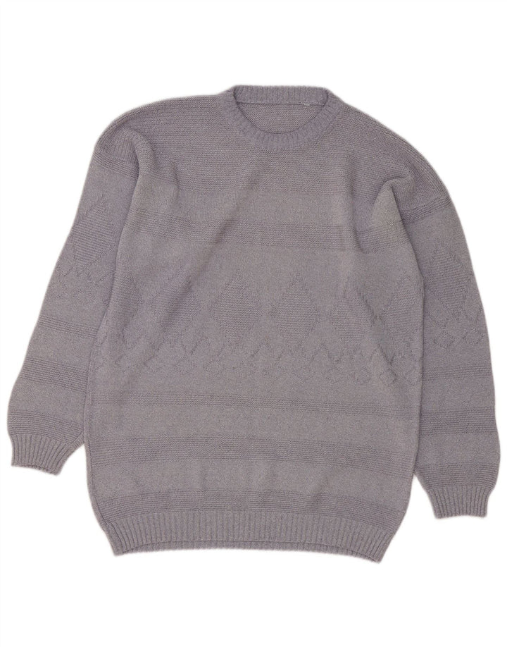 Maglione maglione girocollo da uomo vintage grande grigio a rombi/diamante