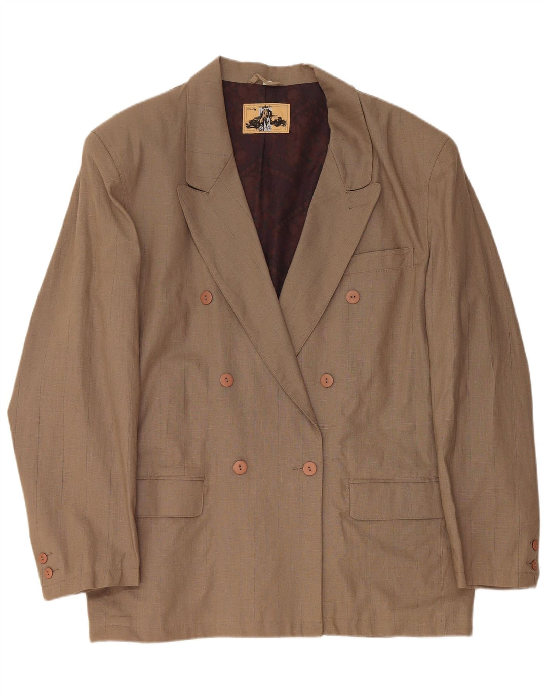 Giacca blazer doppiopetto da uomo VINTAGE EU 56 3XL Lino marrone