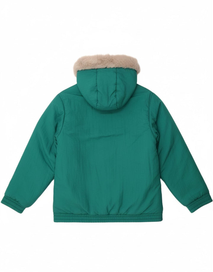 VINTAGE Girls Hooded Ski Jacket 15-16 Years Green Polyamide