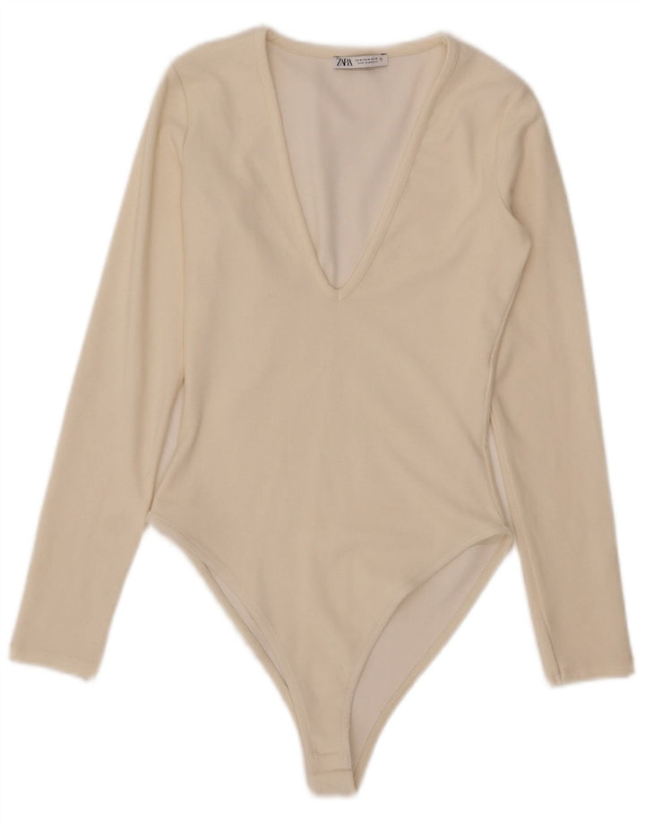 Body a maniche lunghe da donna Zara UK 12 medio bianco sporco