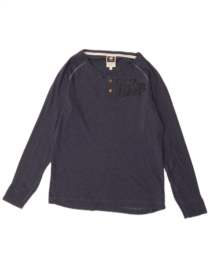 G-STAR Top grafico da uomo a maniche lunghe grande in cotone blu navy