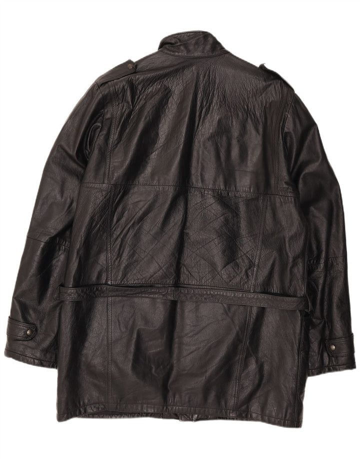 Cappotto in pelle vintage da uomo UK 42 XL in pelle nera