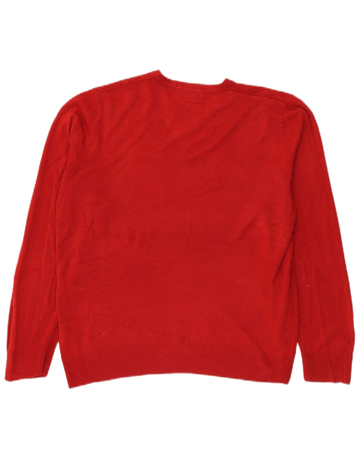 Maglione da uomo Marks & Spencer con scollo a V blu Harbour, acrilico rosso medio