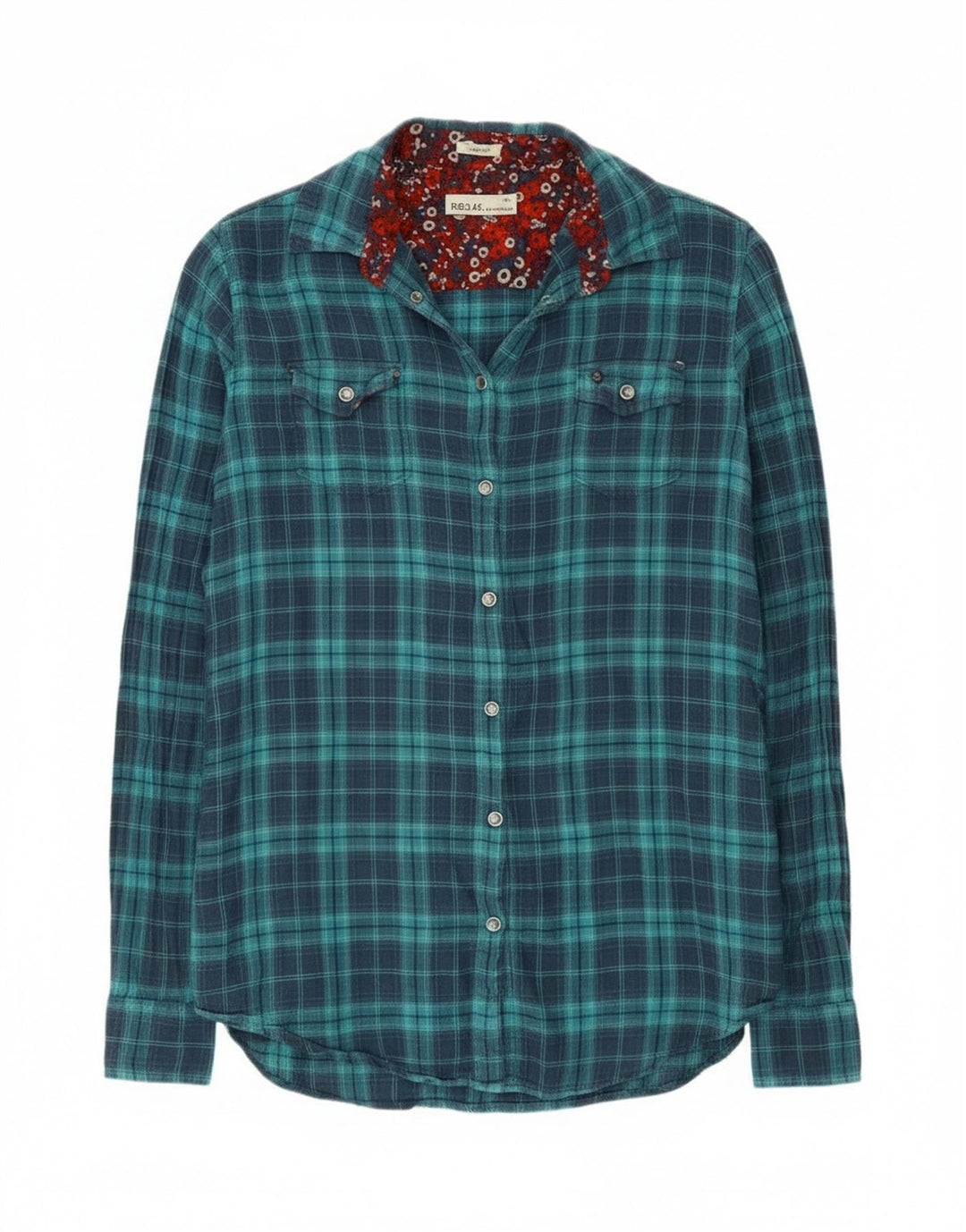Replay Camicia da donna in flanella regolare UK 10 Piccolo cotone a quadri blu