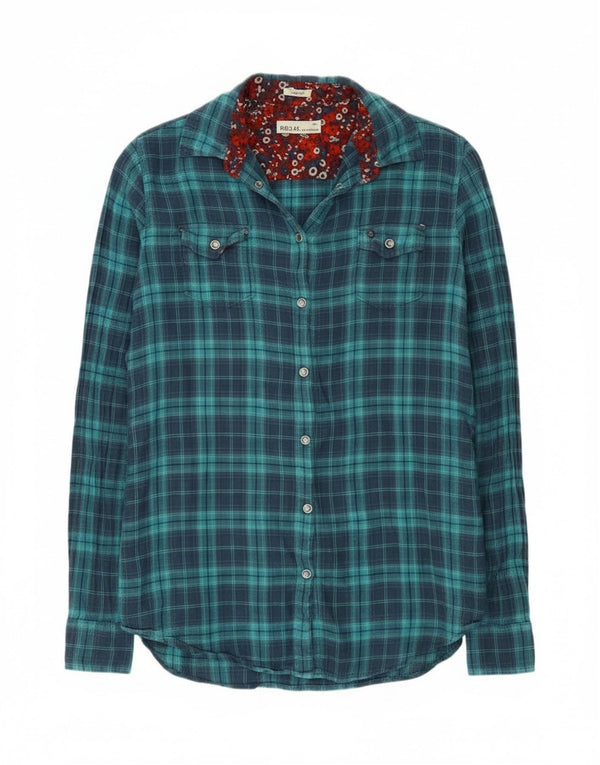 Replay Camicia da donna in flanella regolare UK 10 Piccolo cotone a quadri blu