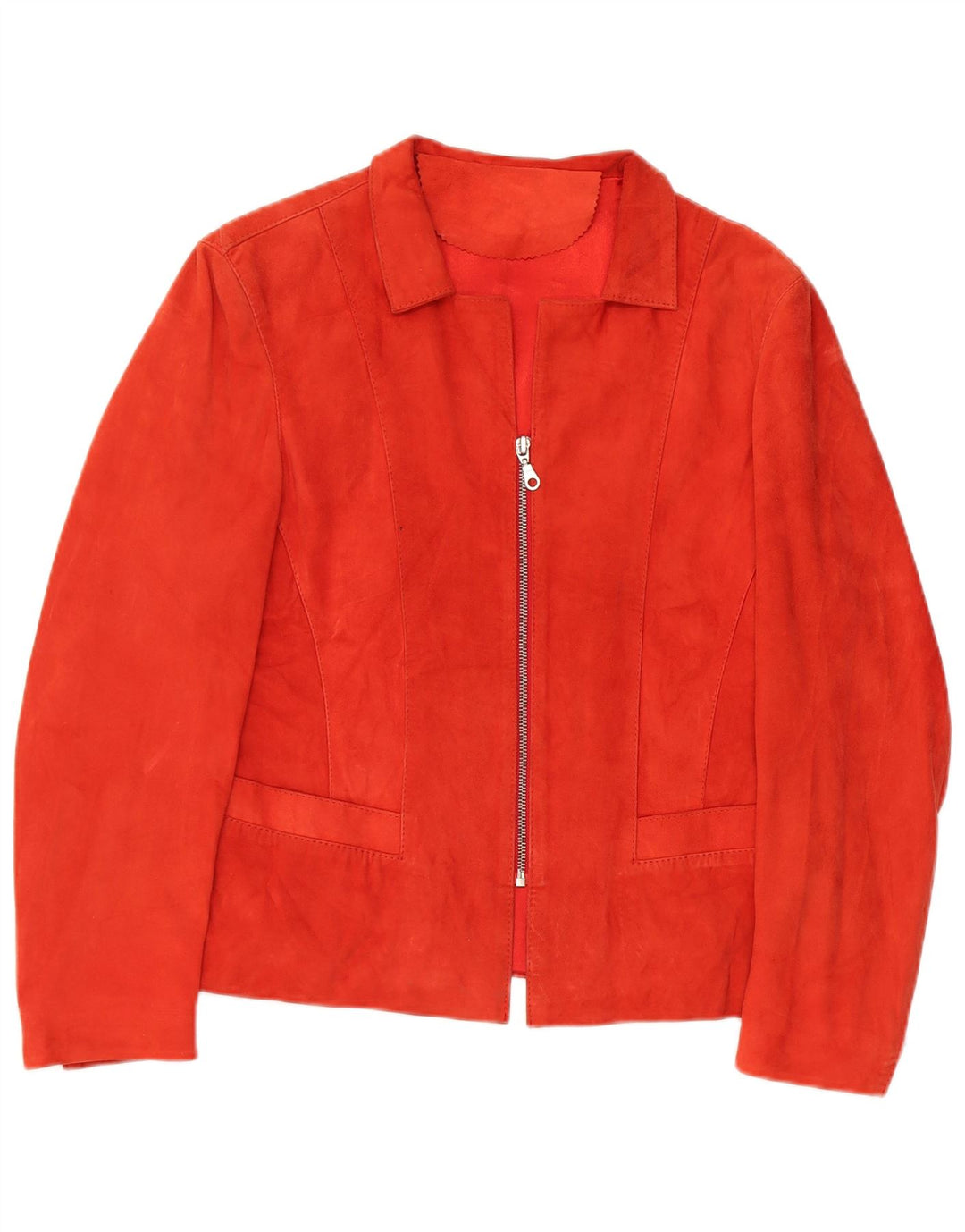 Giacca vintage in pelle scamosciata da donna UK 14 in pelle arancione media