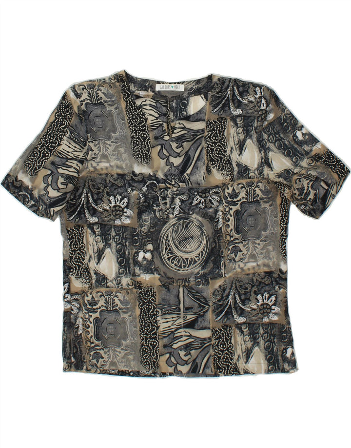 JACQUES VERT Womens Blouse Top UK 12 Medium Grey Patchwork Polyester Vintage Jacques Vert and Second-Hand Jacques Vert from Messina Hembry 