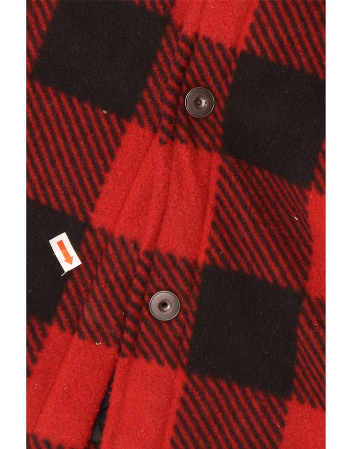 Giubbotto bomber in pile vintage da uomo EU 50 grande poliestere scozzese rosso