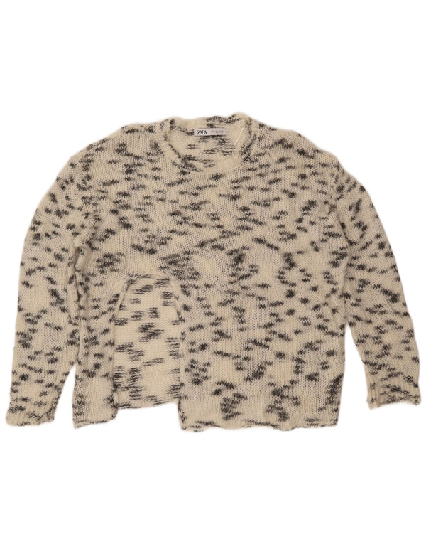 ZARA Maglione Girocollo da Donna UK 16 Grande Bianco Sporco Maglione