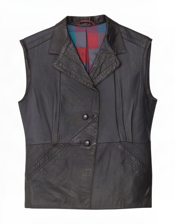Gilet in pelle da donna vintage UK 14 medio nero