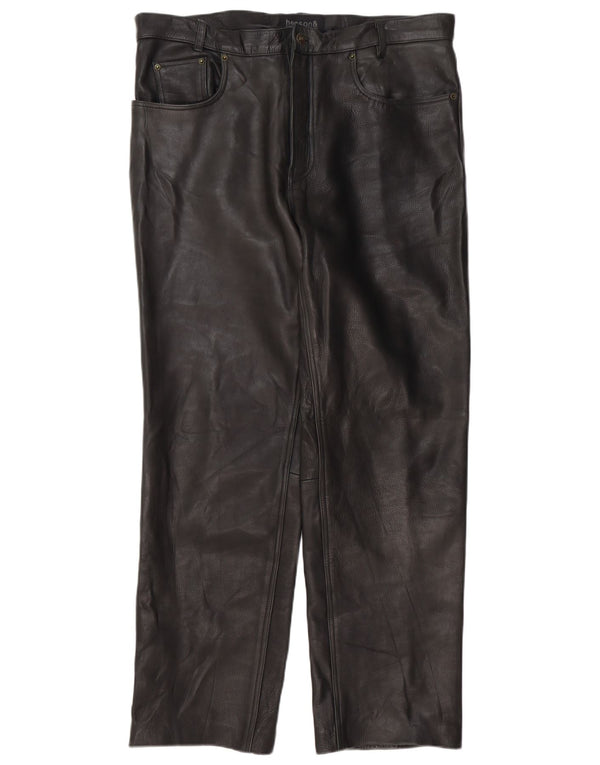 Pantaloni dritti in pelle da uomo Henson&Henson W40 L34 neri
